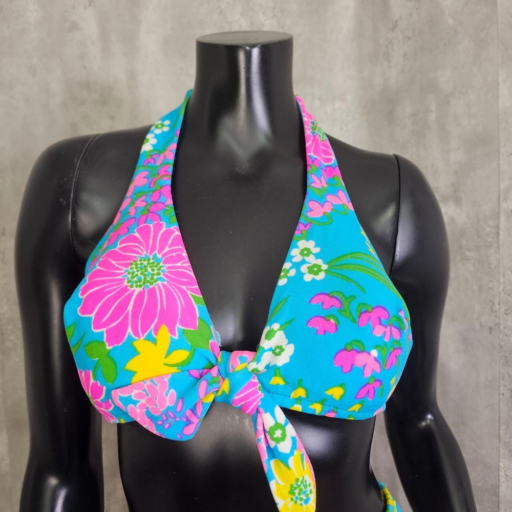 Vintage 70s Parform Originals Floral Bikini Tiki High Waist S Malibu Mod - Picture 3 of 12